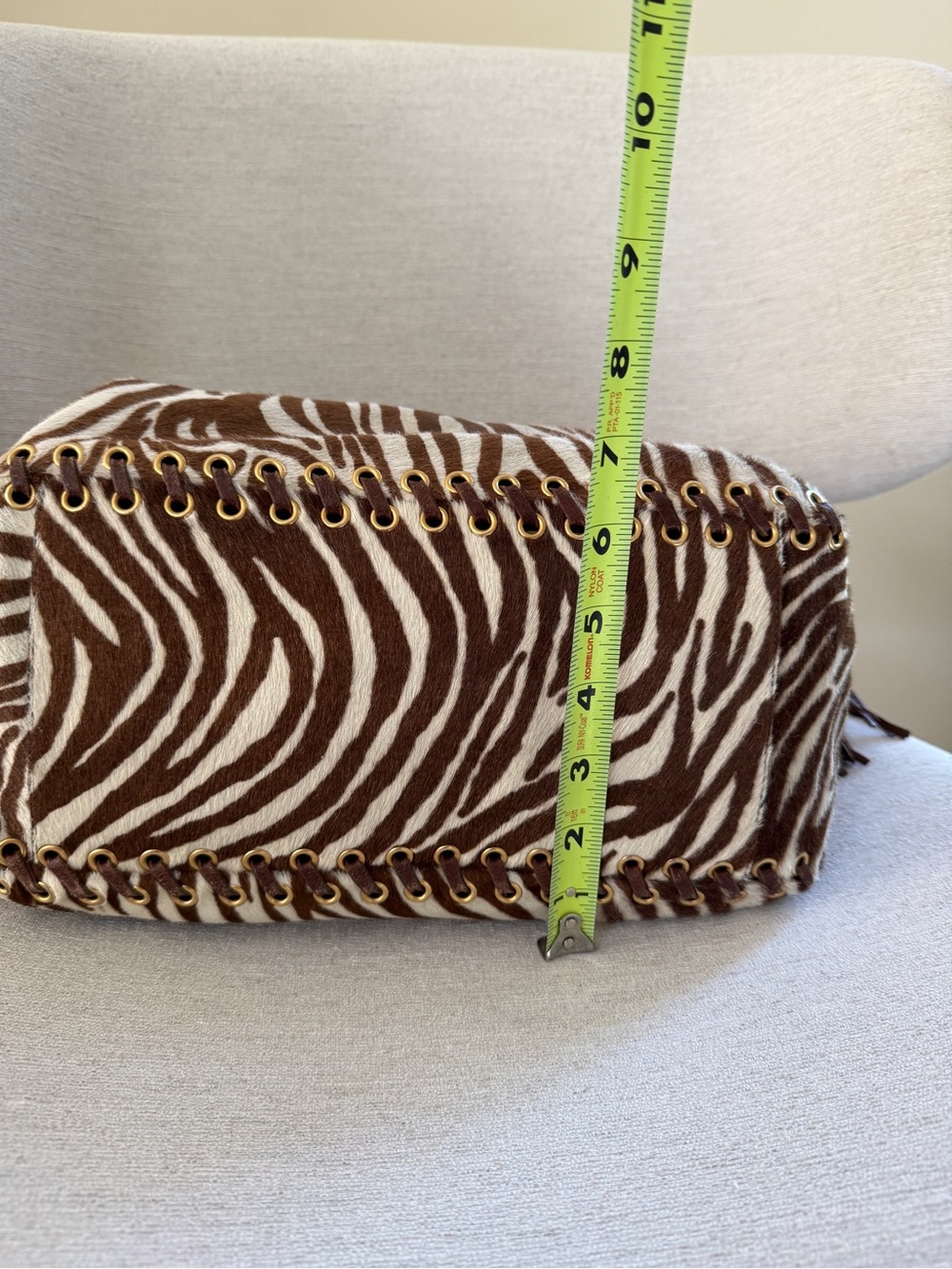 Prada Zebra Pony Hair Calf Hair Leather Tote Shoulder Bag Brown Gold Tassel - Picture 7 of 14